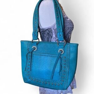 Teal Studded American Bling Tote Bag
